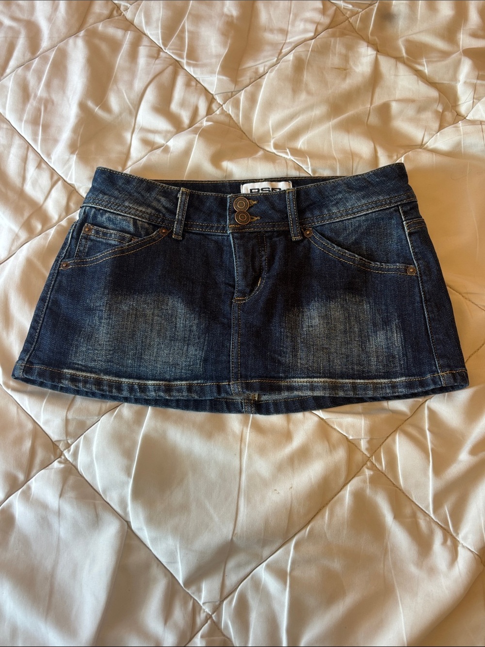RSQ Dark Blue Denim Mini Skirt with Double Button Waist